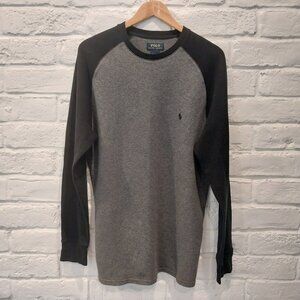 Vintage Polo Ralph Lauren Shirt Mens XL Gray Black Baseball Raglan Long Sleeve.